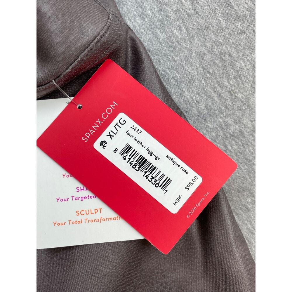 Spanx Leggings Womens XL Brown Faux Leather Shaping Stretch Waistband 29" Inseam - Picture 7 of 11
